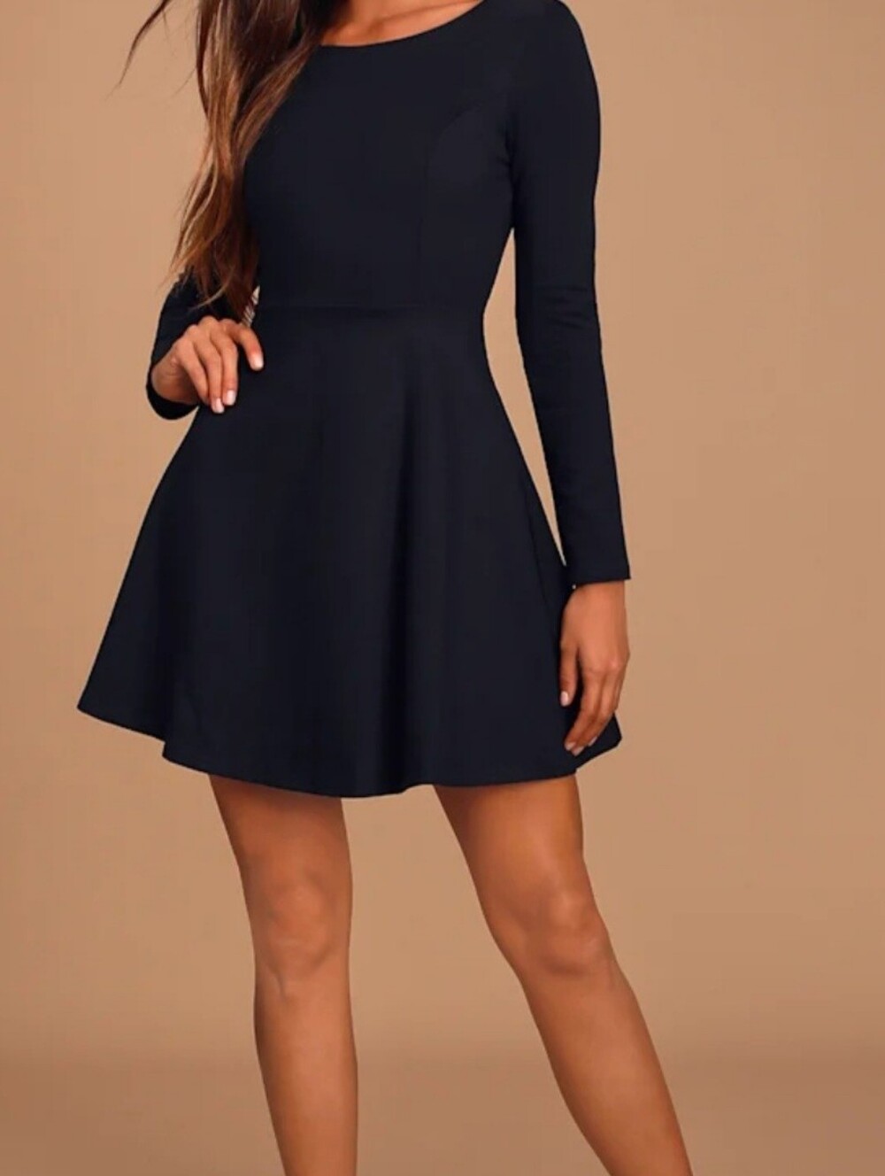 Lulu's Forever Chic Black Ponte Knit Long Sleeve Dress